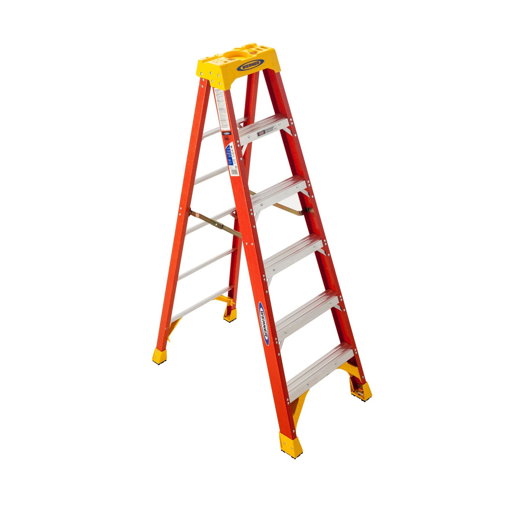 Fiberglass Stepladder, 4 ft Ladder Ht, 3 Steps, 300 lb, 29 in Base Spread, 19 3/8 in Bottom W
