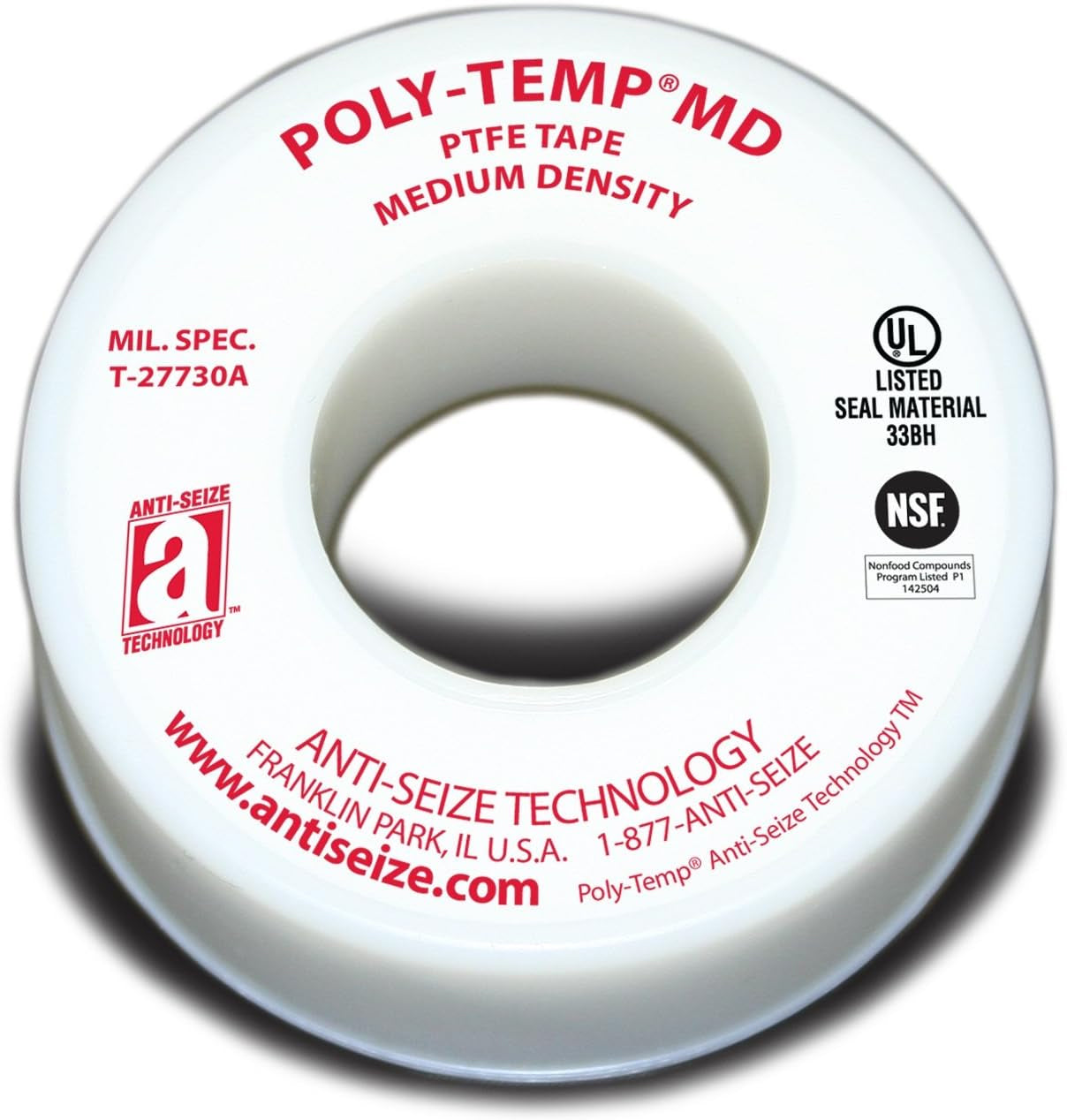 ANTI-SEIZE TECH. Thread Sealant Tape: POLY-TEMP® MD, Med Density, 3/4 in x 43 ft, White