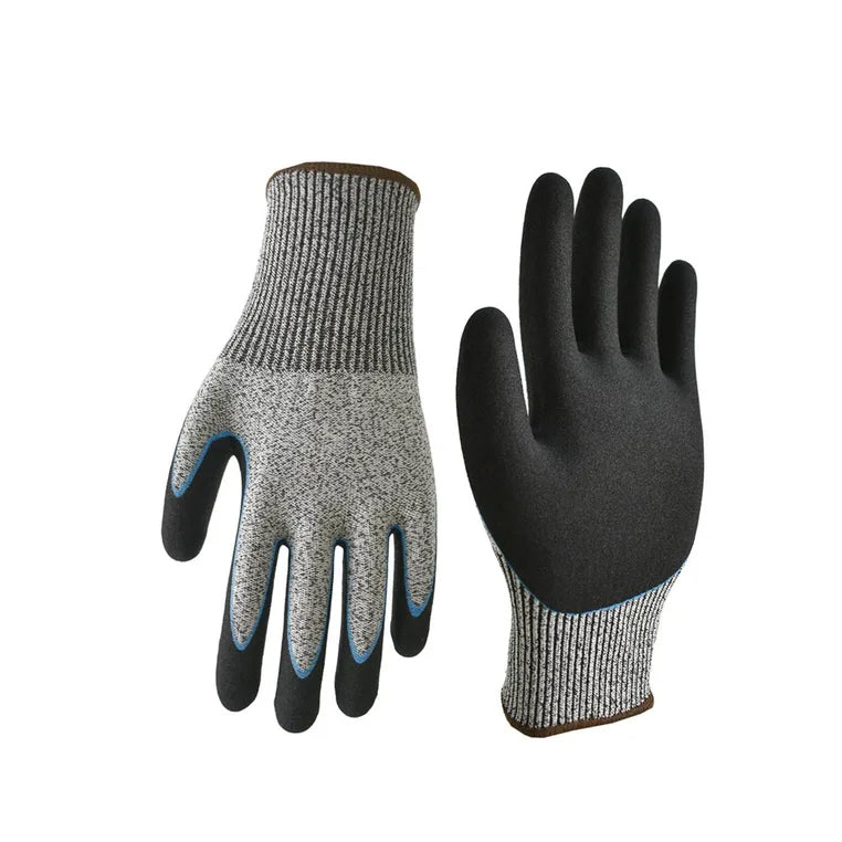 Cut Resistant Gloves – 13G HPPE Fiberglass Steel Wire ANSI A6 Sandy Nitrile