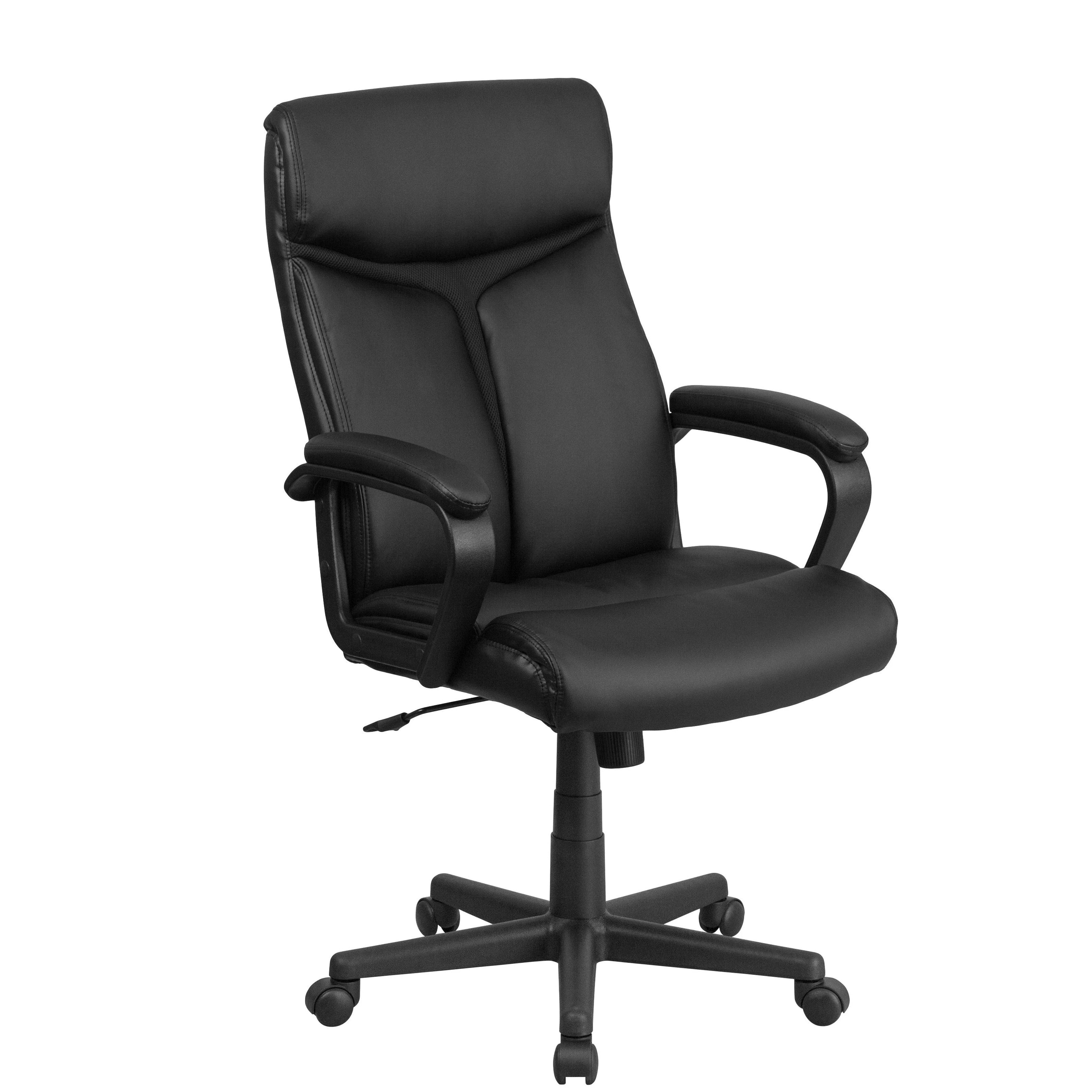 Leather Executive Chair, 22-, Padded, Back, Seat, Frame: Black